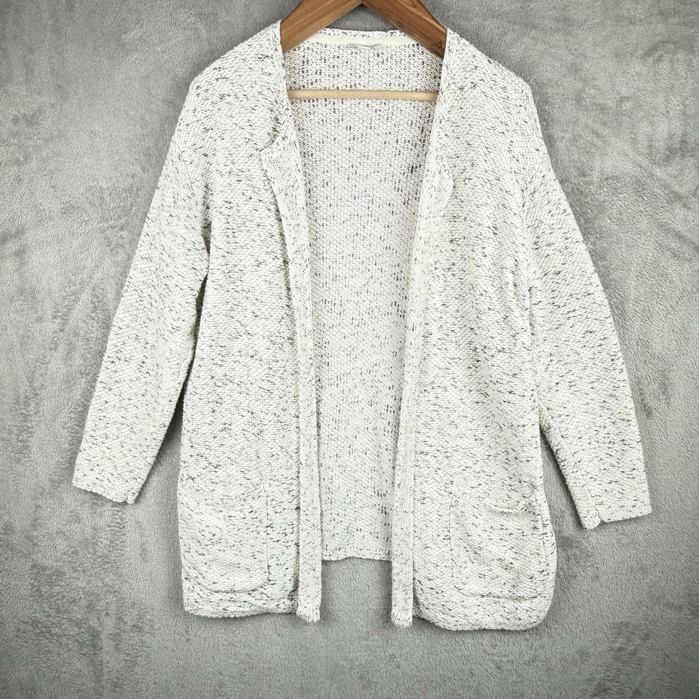 Pure Jill Cardigan Women L Speckled Cotton Knit Open Sweater Pockets Staple